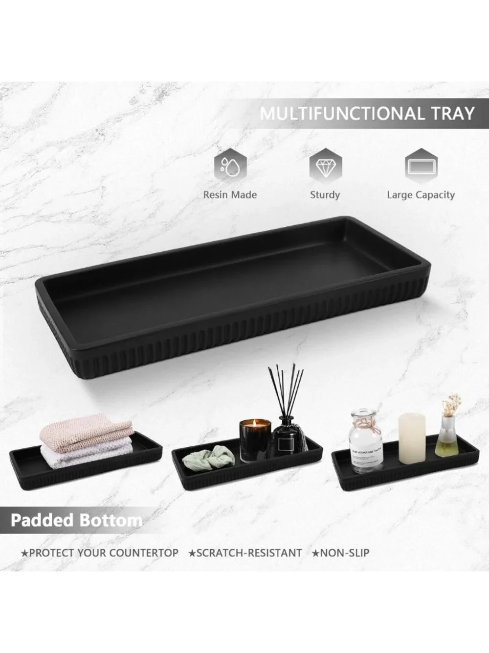Matte Black Resin Bathroom Accessories Set - 5 Pcs Organizer for Home